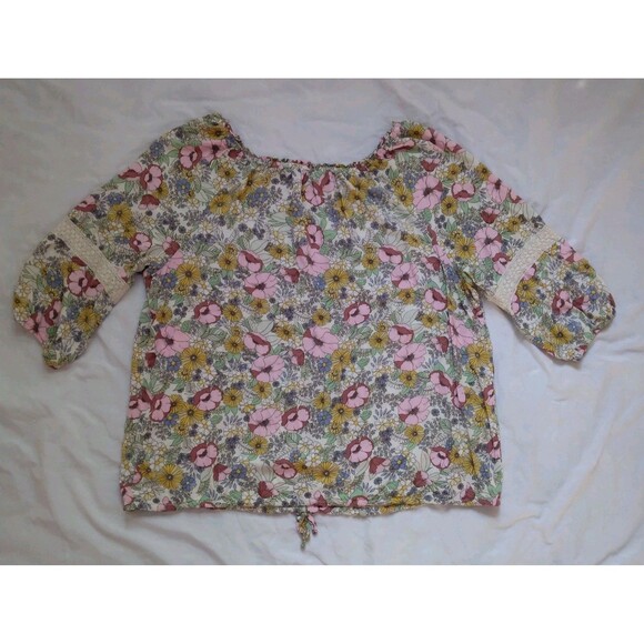 Floral Pop Over Button Blouse Peasant Cottagecore Boho 3/4 Sleeve Womens Size 2X - Picture 9 of 13